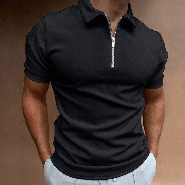 Men's Polo Shirts Cotton Blend, Short Sleeves with Zip Neck