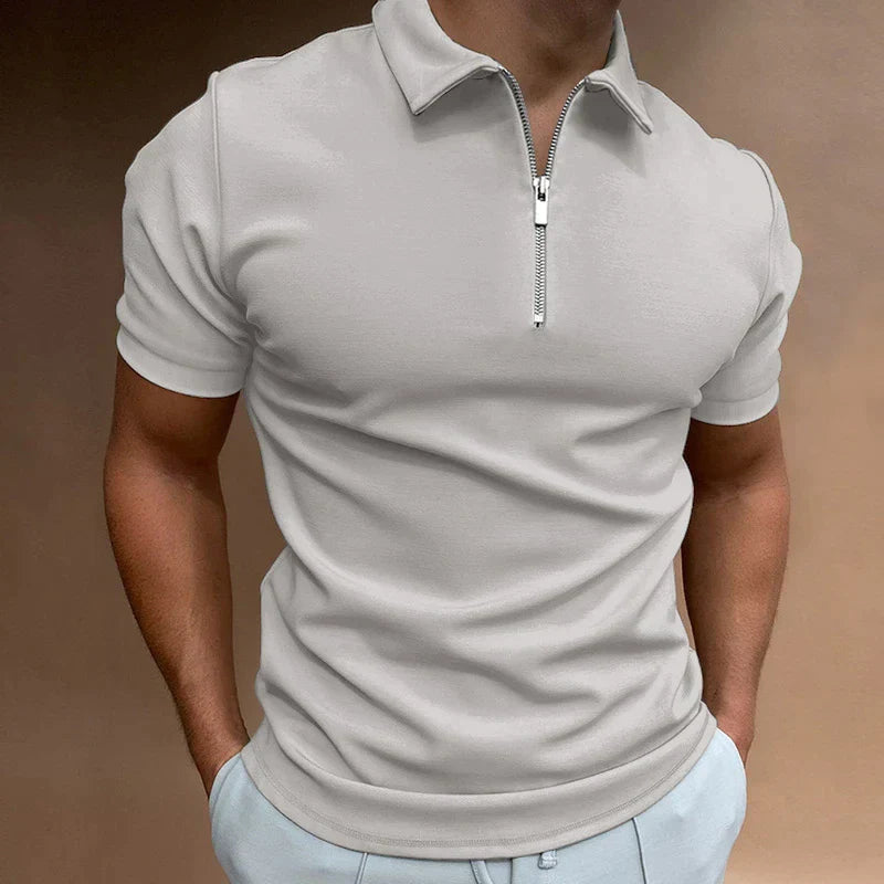 Men's Polo Shirts Cotton Blend, Short Sleeves with Zip Neck