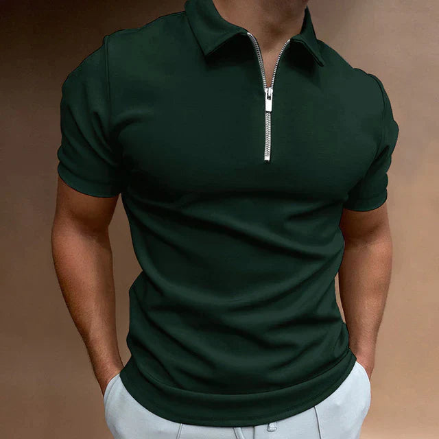 Men's Polo Shirts Cotton Blend, Short Sleeves with Zip Neck