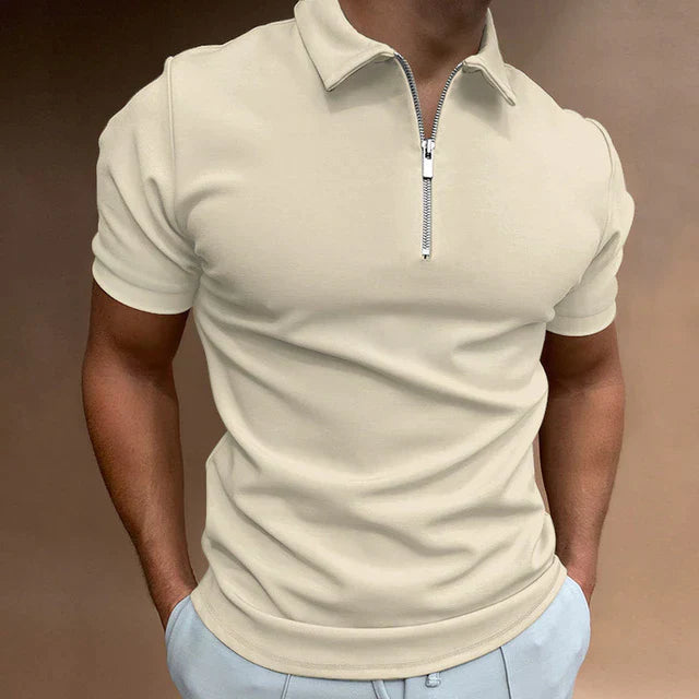 Men's Polo Shirts Cotton Blend, Short Sleeves with Zip Neck