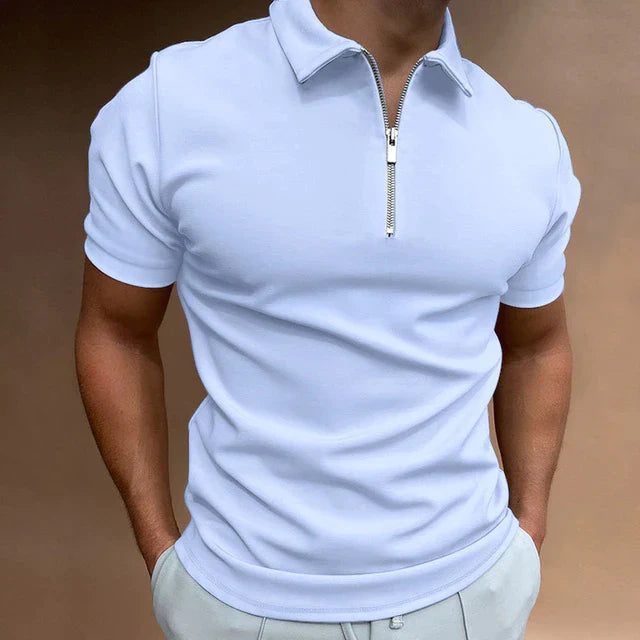 Men's Polo Shirts Cotton Blend, Short Sleeves with Zip Neck