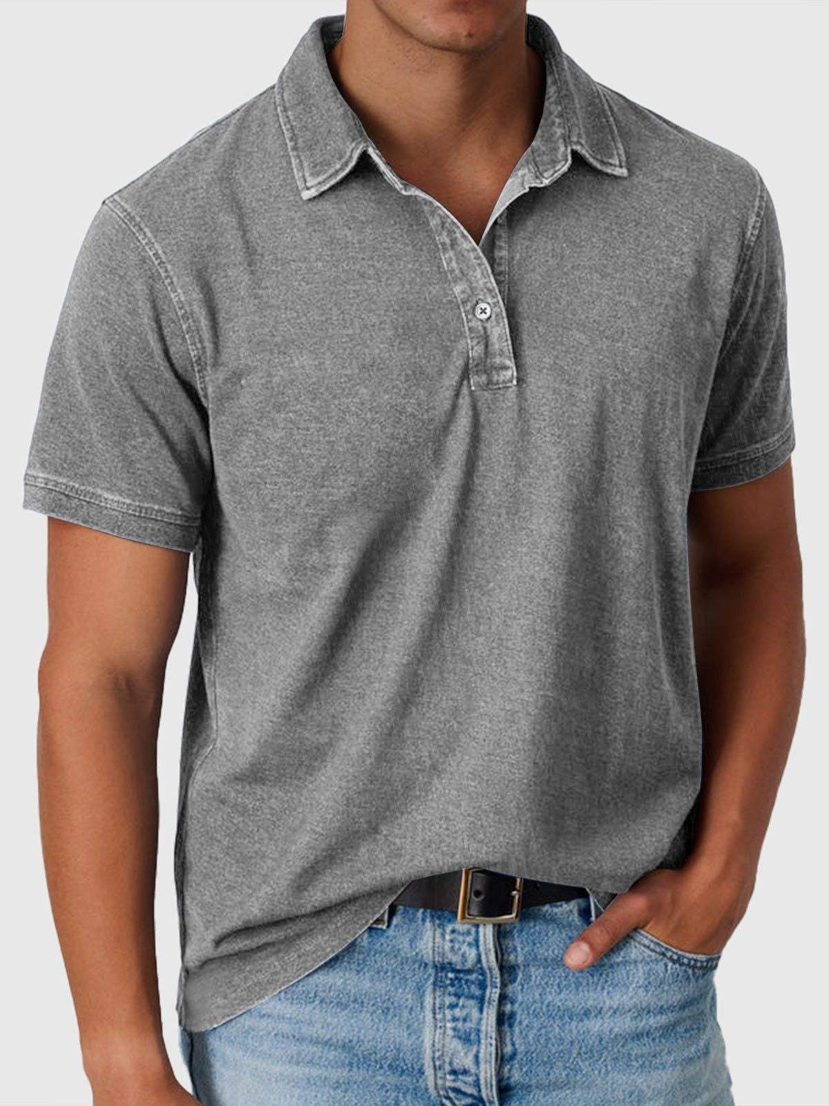 Men's Polo Shirts in Cotton Denim with Short Sleeves