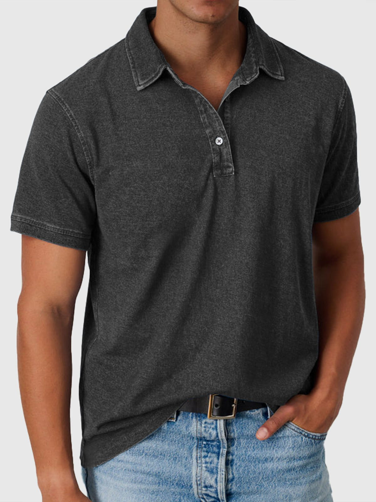 Men's Polo Shirts in Cotton Denim with Short Sleeves