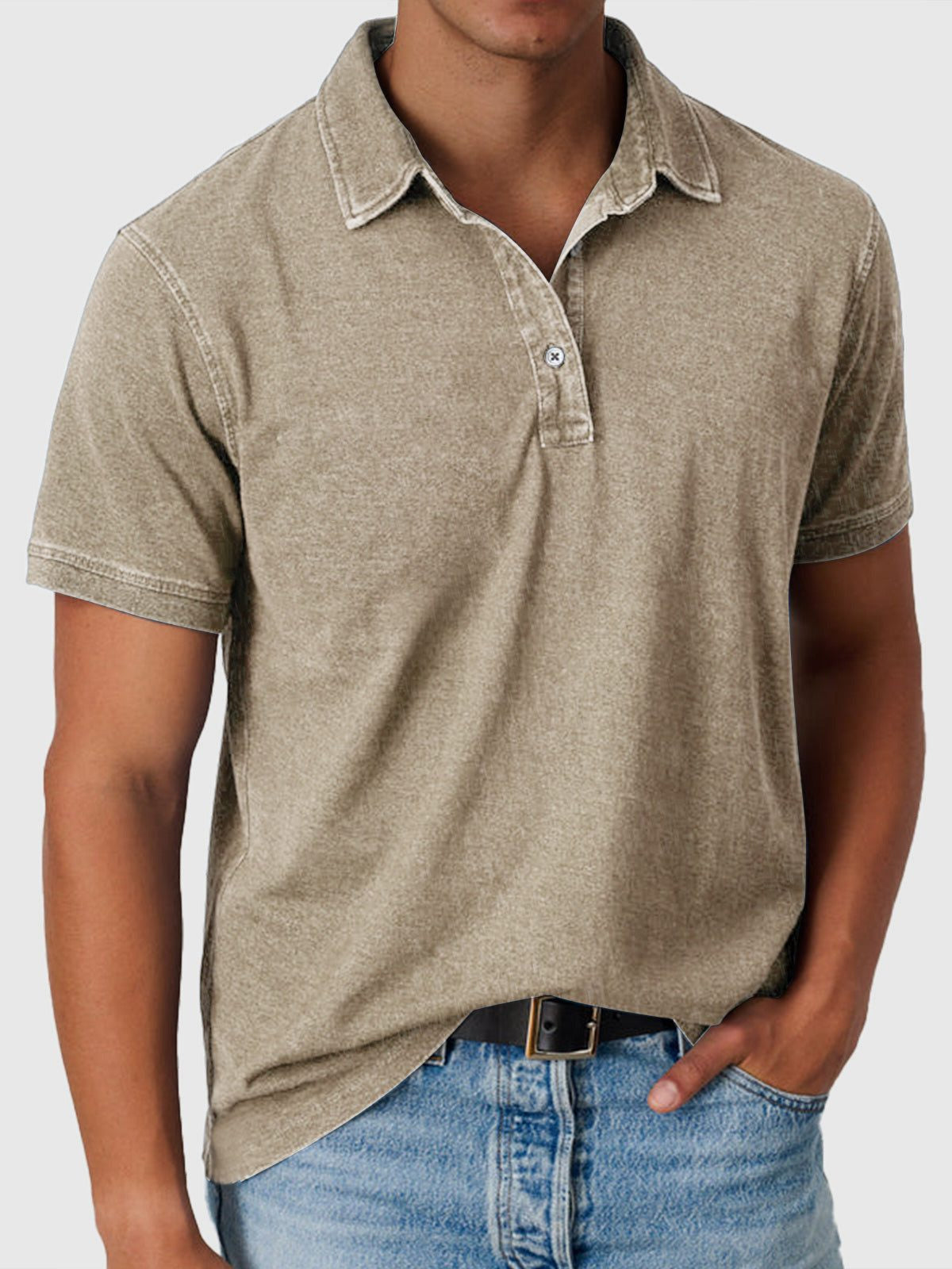 Men's Polo Shirts in Cotton Denim with Short Sleeves