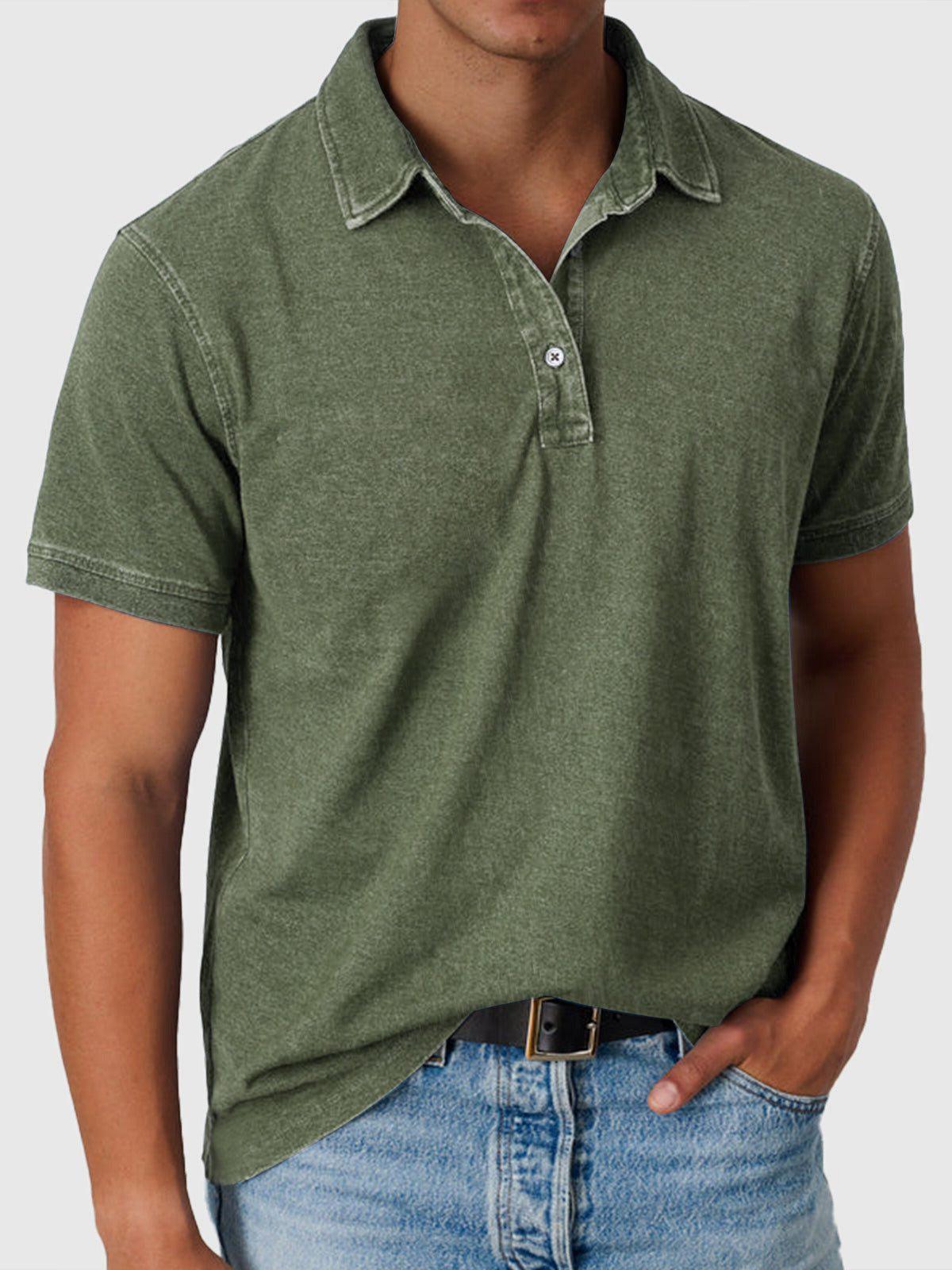 Men's Polo Shirts in Cotton Denim with Short Sleeves