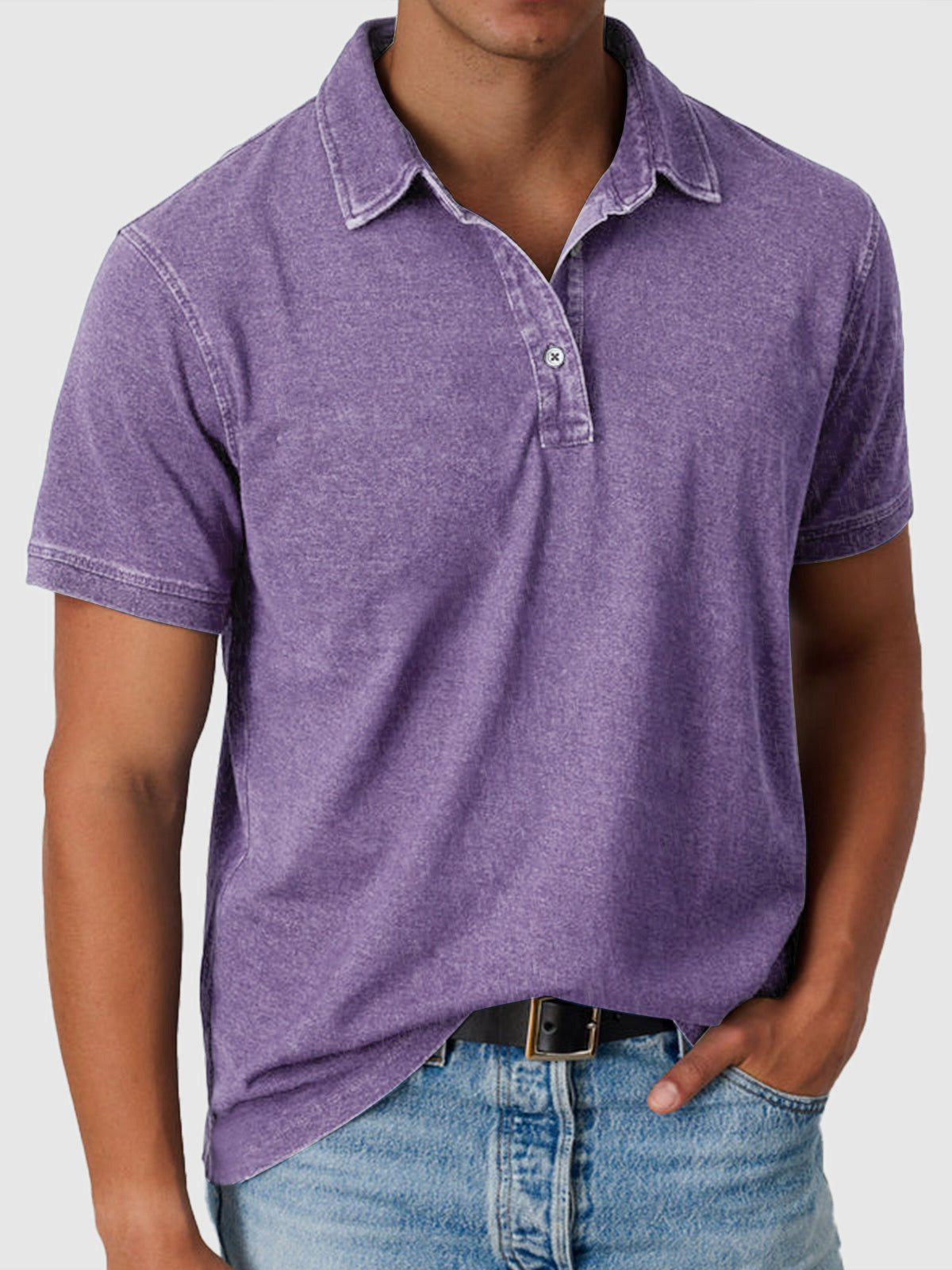Men's Polo Shirts in Cotton Denim with Short Sleeves