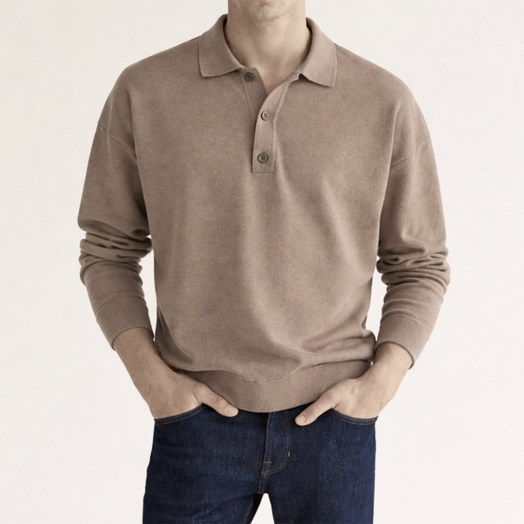 Men's Polo Shirts, Long Sleeve, Relaxed Fit, Smart Casual
