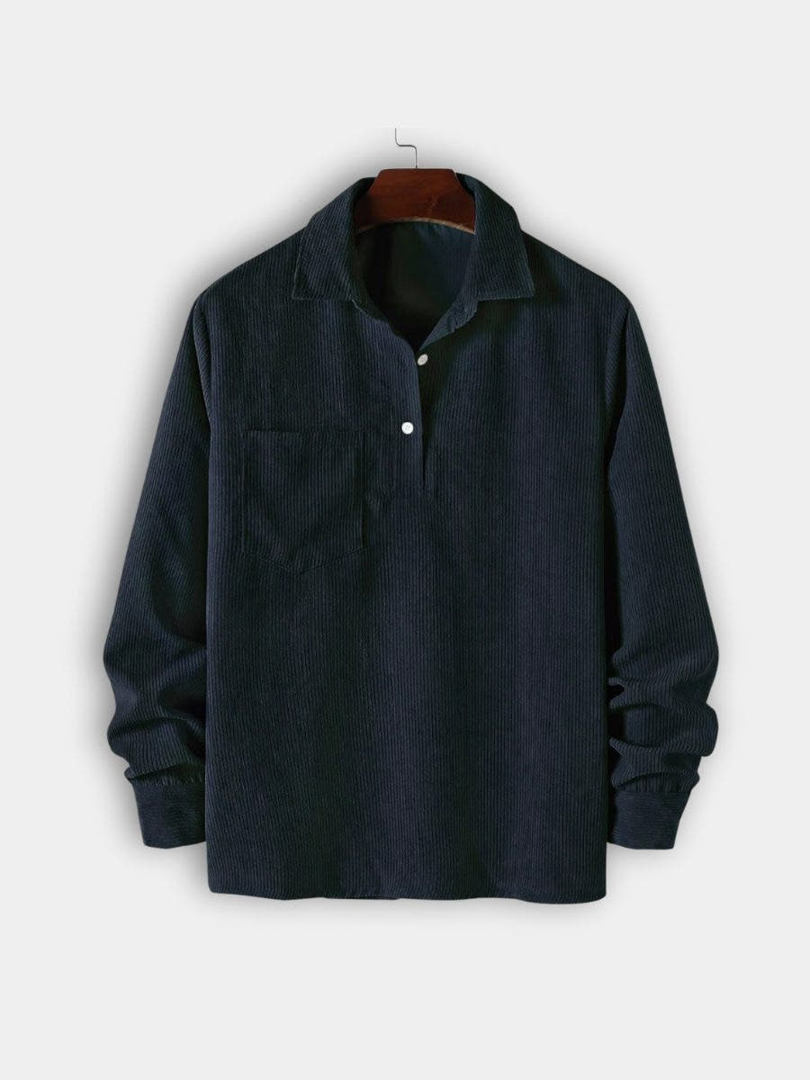 Men's Polo Shirts Ribbed Knit, Long Sleeves and Relaxed Fit