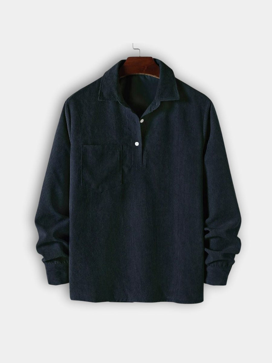 Men's Polo Shirts Ribbed Knit, Long Sleeves and Relaxed Fit