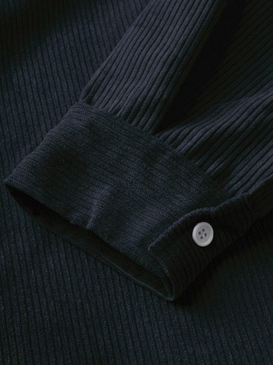 Men's Polo Shirts Ribbed Knit, Long Sleeves and Relaxed Fit
