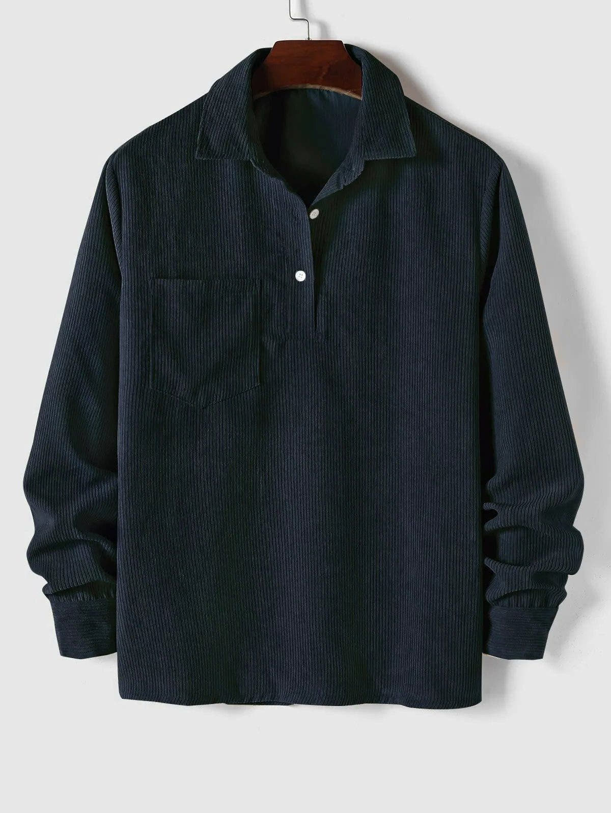 Men's Polo Shirts Ribbed Knit, Long Sleeves and Relaxed Fit