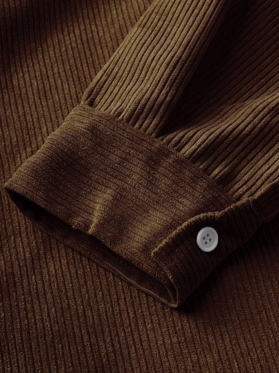 Men's Polo Shirts Ribbed Knit, Long Sleeves and Relaxed Fit