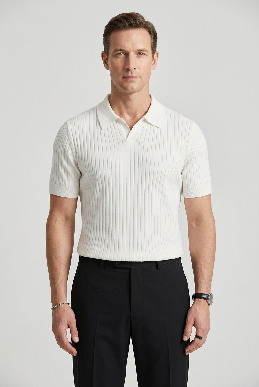 Men's Polo Shirts Ribbed Slim Fit with Short Sleeves