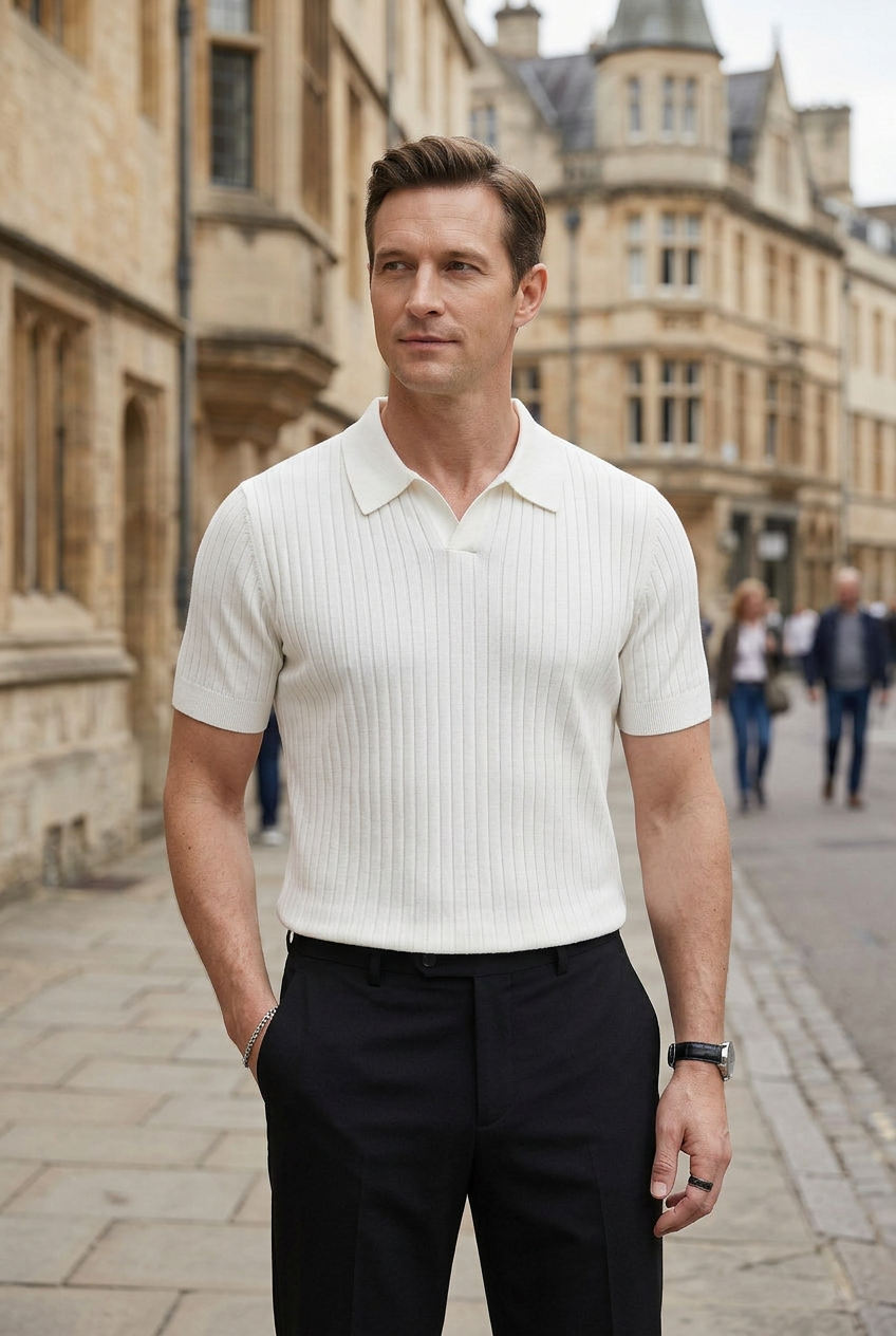 Men's Polo Shirts Ribbed Slim Fit with Short Sleeves