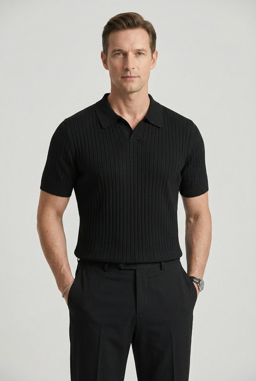 Men's Polo Shirts Ribbed Slim Fit with Short Sleeves
