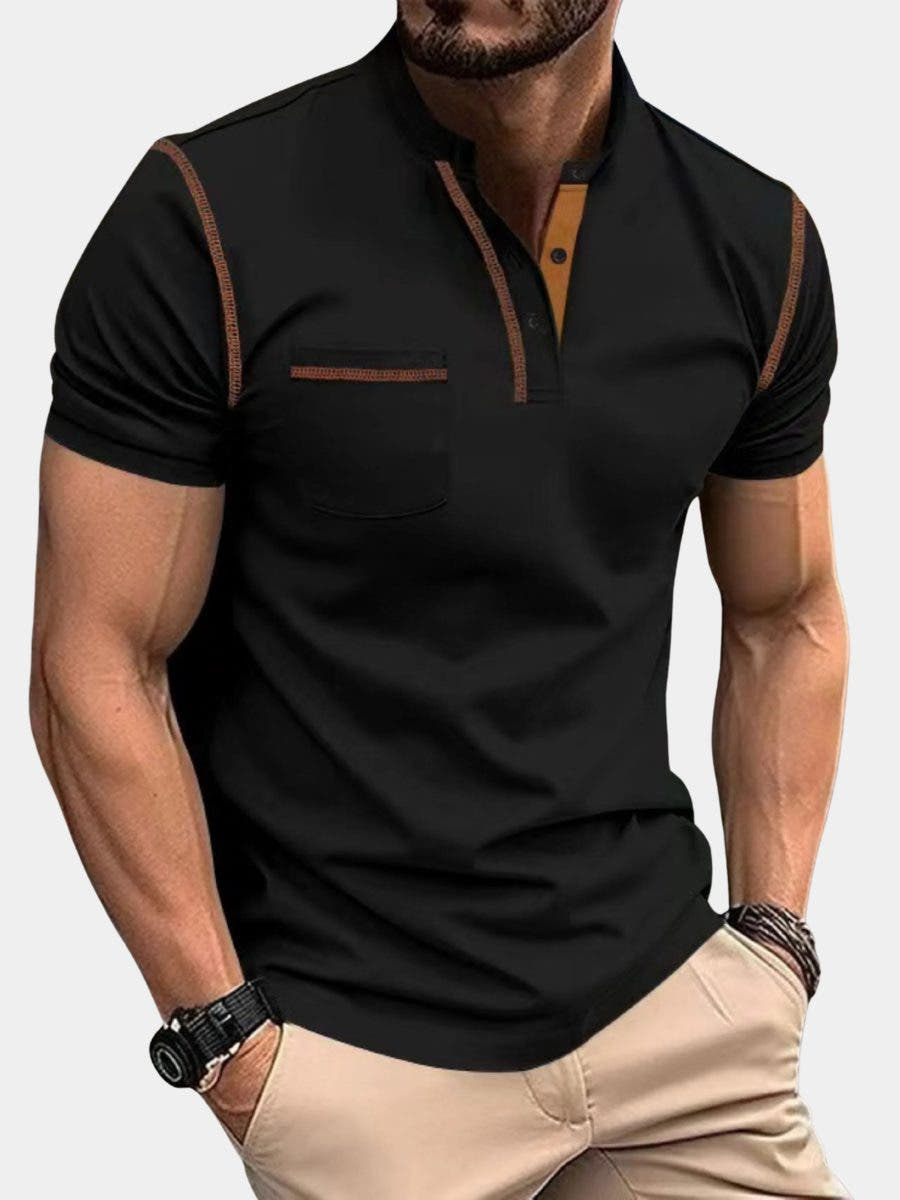 Men's Polo Shirts Short Sleeve with Contrast Stitching, Close Fit