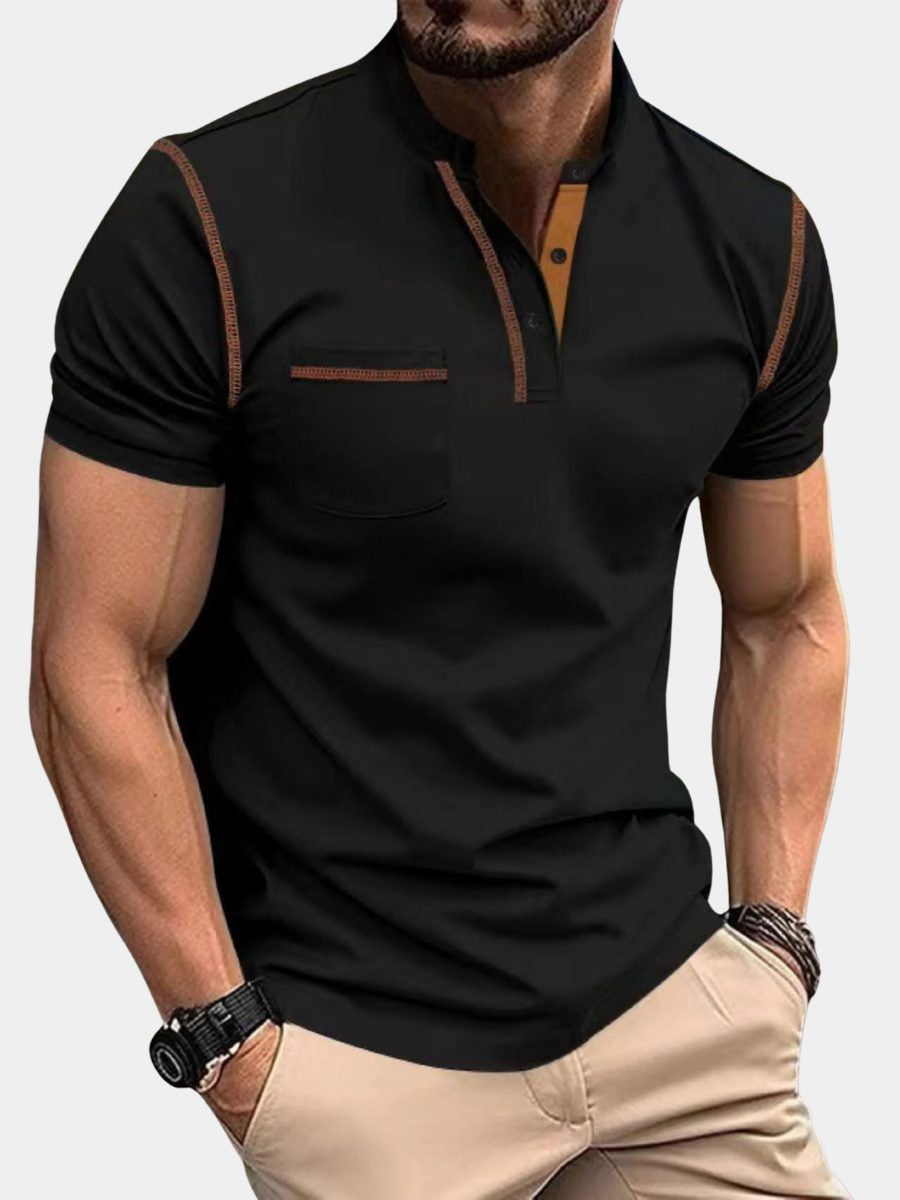 Men's Polo Shirts Short Sleeve with Contrast Stitching, Close Fit