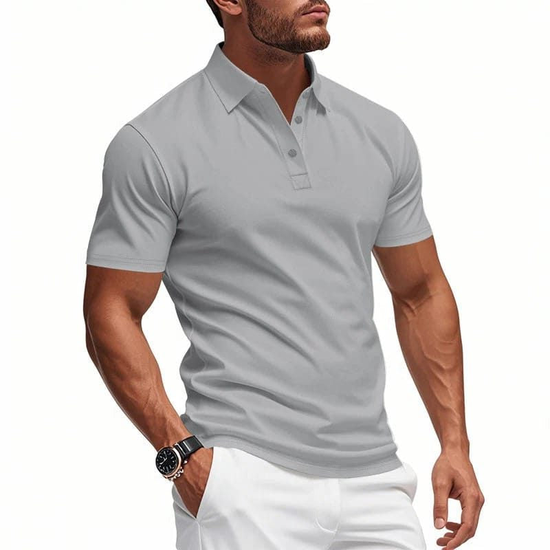 Men's Polo Shirts, Stretch Short Sleeve with Button Placket