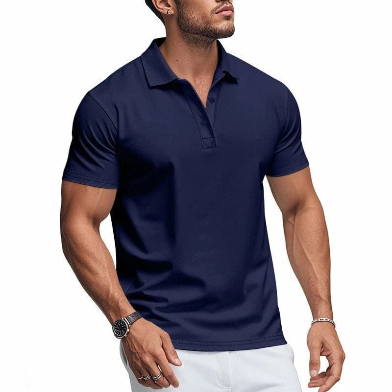 Men's Polo Shirts, Stretch Short Sleeve with Button Placket
