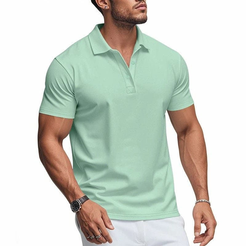 Men's Polo Shirts, Stretch Short Sleeve with Button Placket