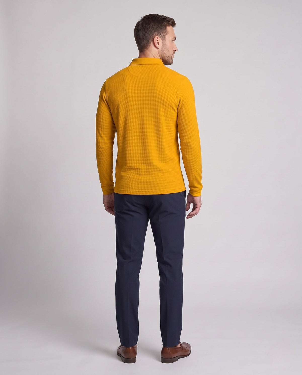 Men's Polo Shirts Textured Jersey, Long Sleeve Slim Fit