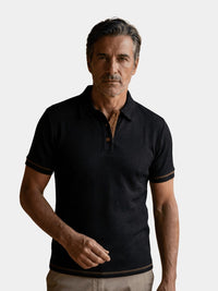 Men's Polo Shirts Textured Short Sleeve with Striped Trim