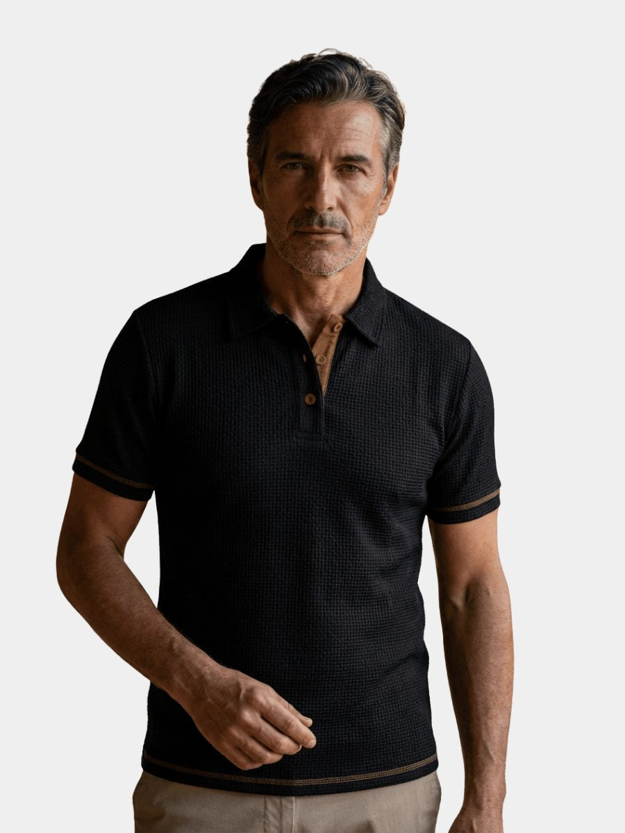 Men's Polo Shirts Textured Short Sleeve with Striped Trim