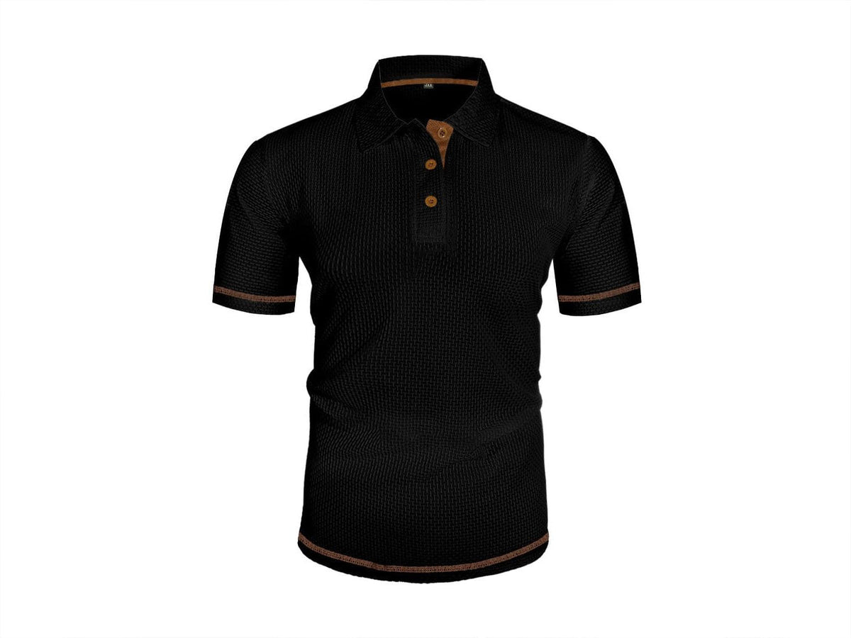Men's Polo Shirts Textured Short Sleeve with Striped Trim