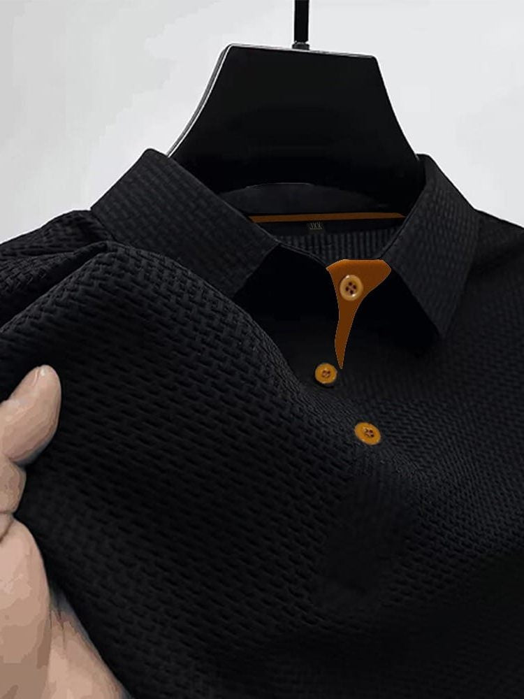 Men's Polo Shirts Textured Short Sleeve with Striped Trim