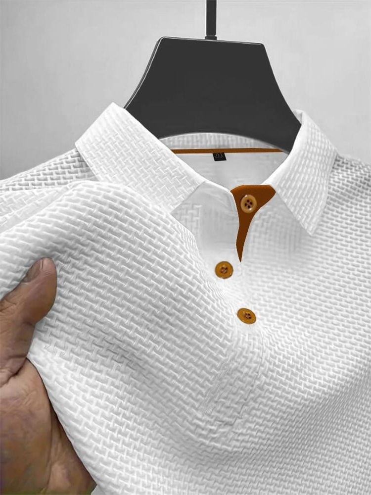 Men's Polo Shirts Textured Short Sleeve with Striped Trim