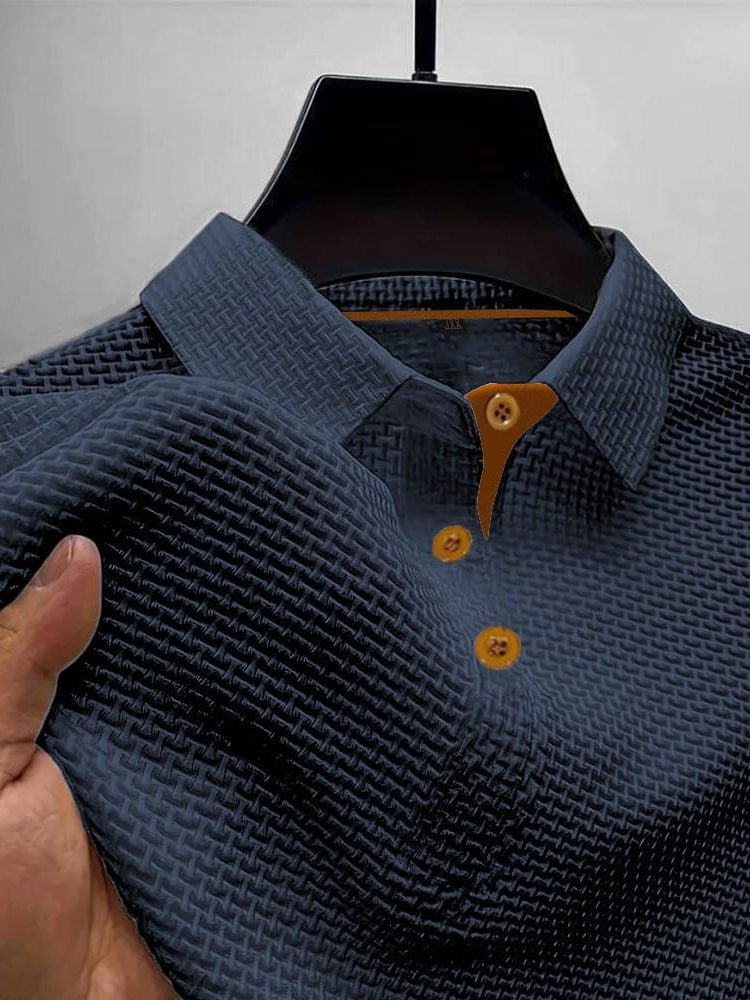 Men's Polo Shirts Textured Short Sleeve with Striped Trim