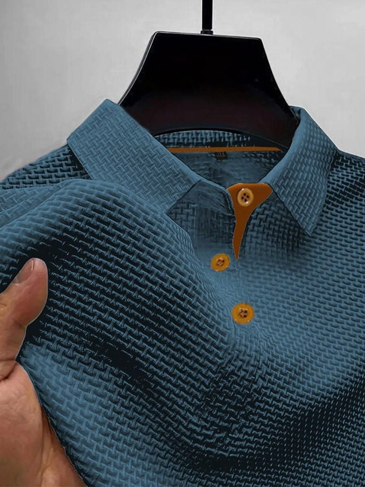 Men's Polo Shirts Textured Short Sleeve with Striped Trim