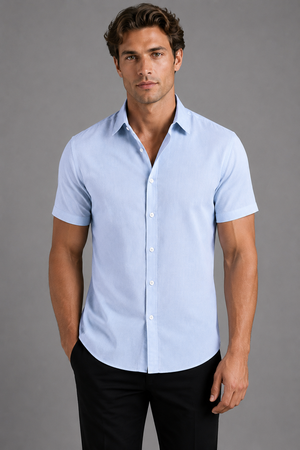 Men's Shirts, Breathable Slim Fit with Short Sleeves and Button Front