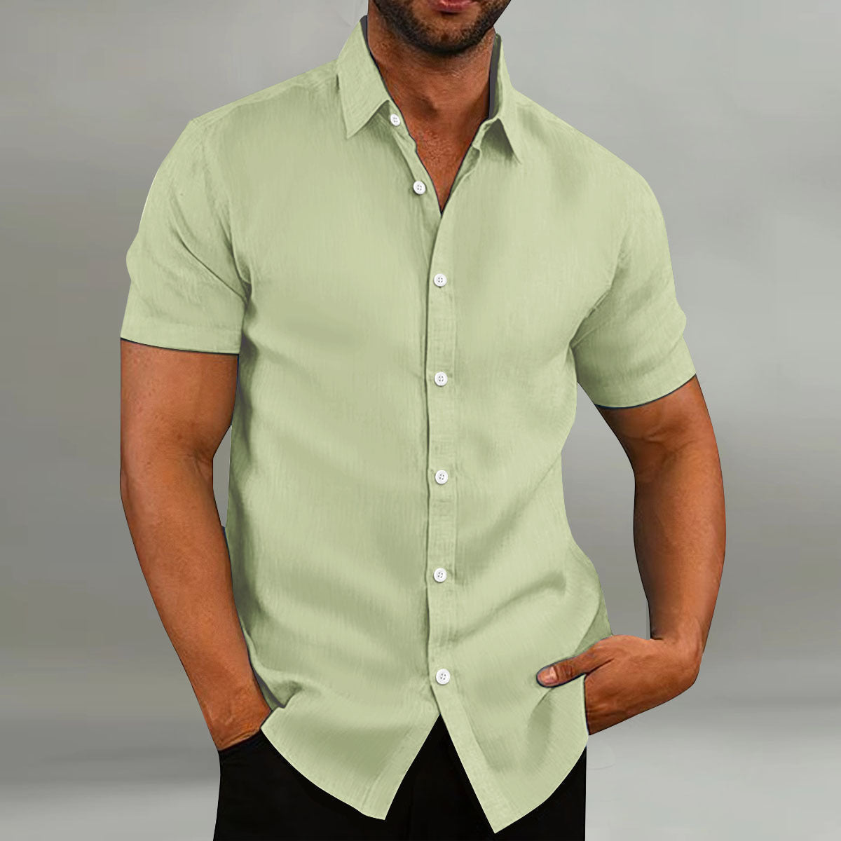 Men's Shirts, Breathable Slim Fit with Short Sleeves and Button Front