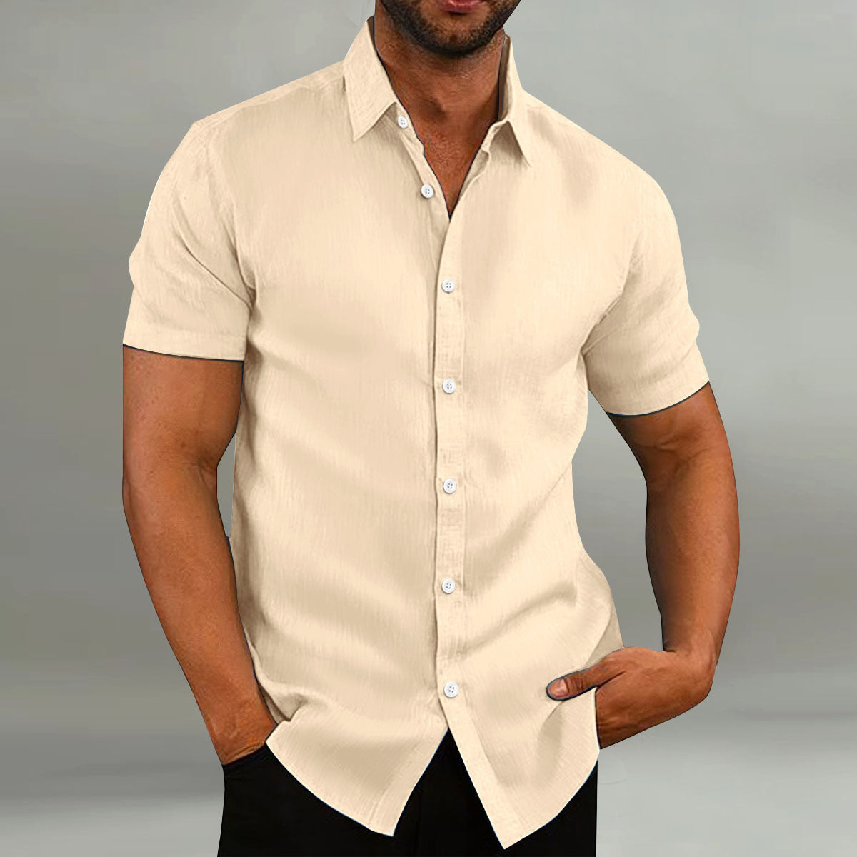 Men's Shirts, Breathable Slim Fit with Short Sleeves and Button Front