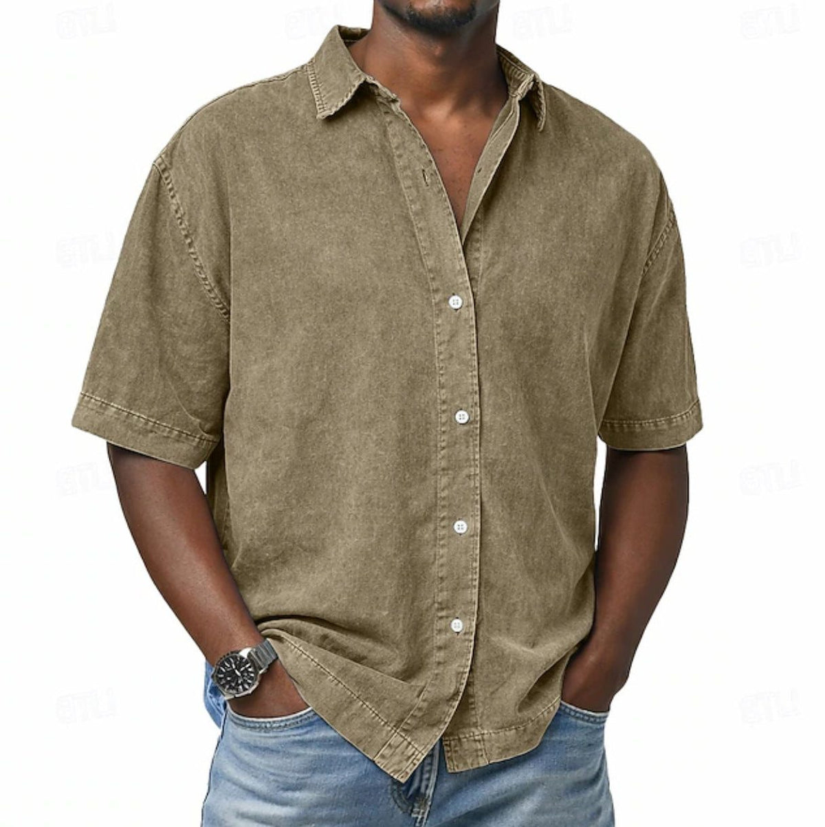 Men's Shirts in Denim, Short Sleeves and Relaxed Fit
