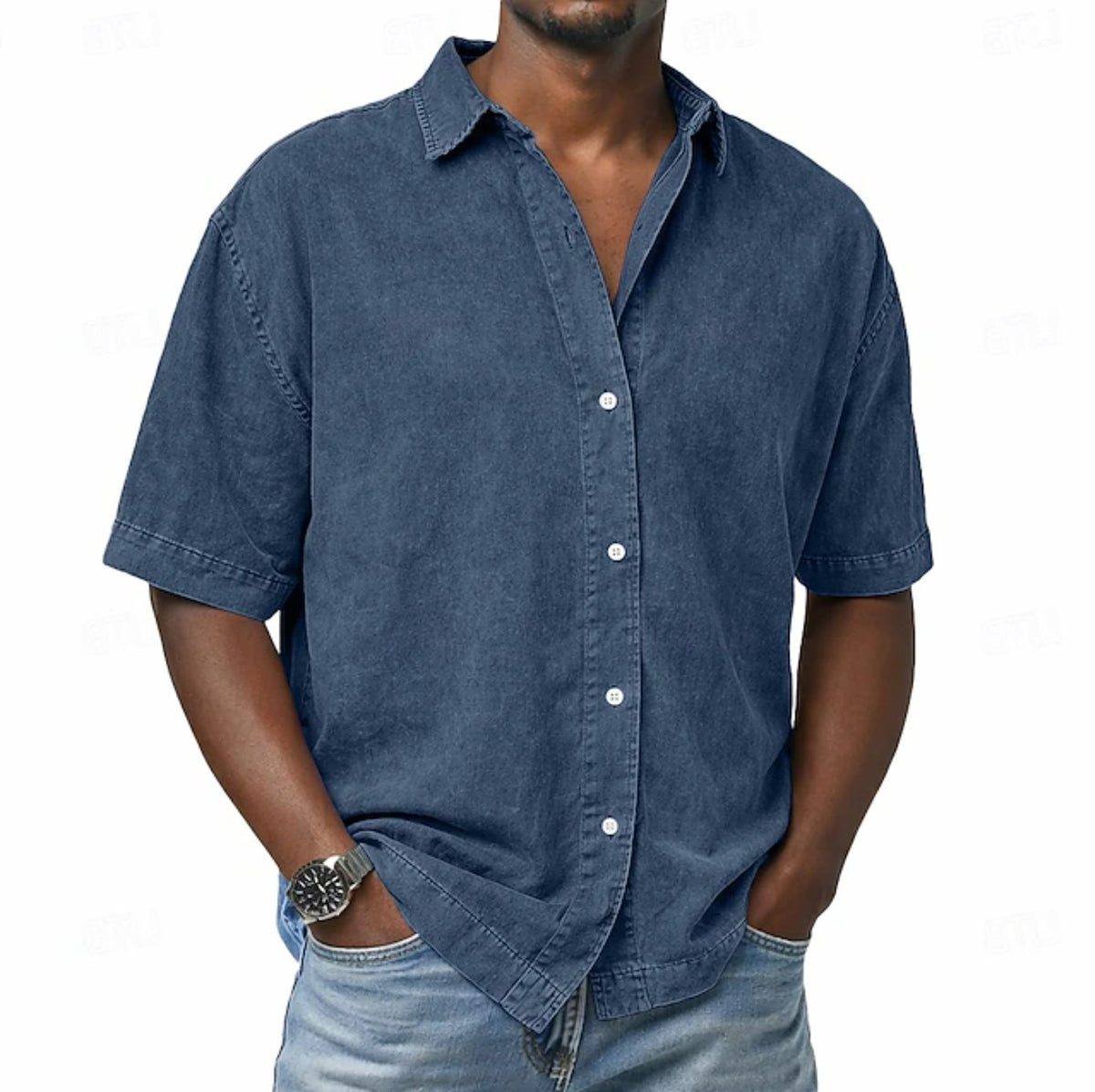 Men's Shirts in Denim, Short Sleeves and Relaxed Fit