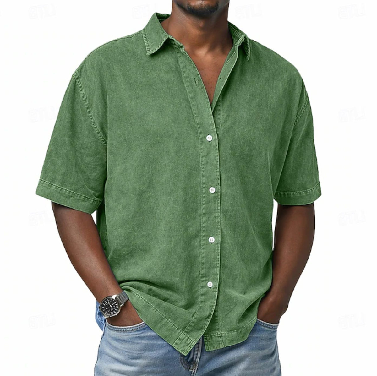 Men's Shirts in Denim, Short Sleeves and Relaxed Fit