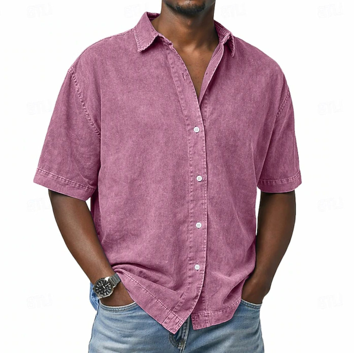Men's Shirts in Denim, Short Sleeves and Relaxed Fit