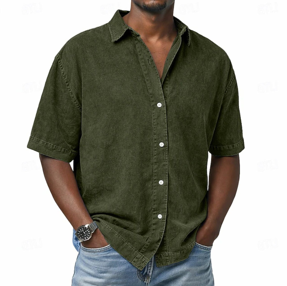 Men's Shirts in Denim, Short Sleeves and Relaxed Fit