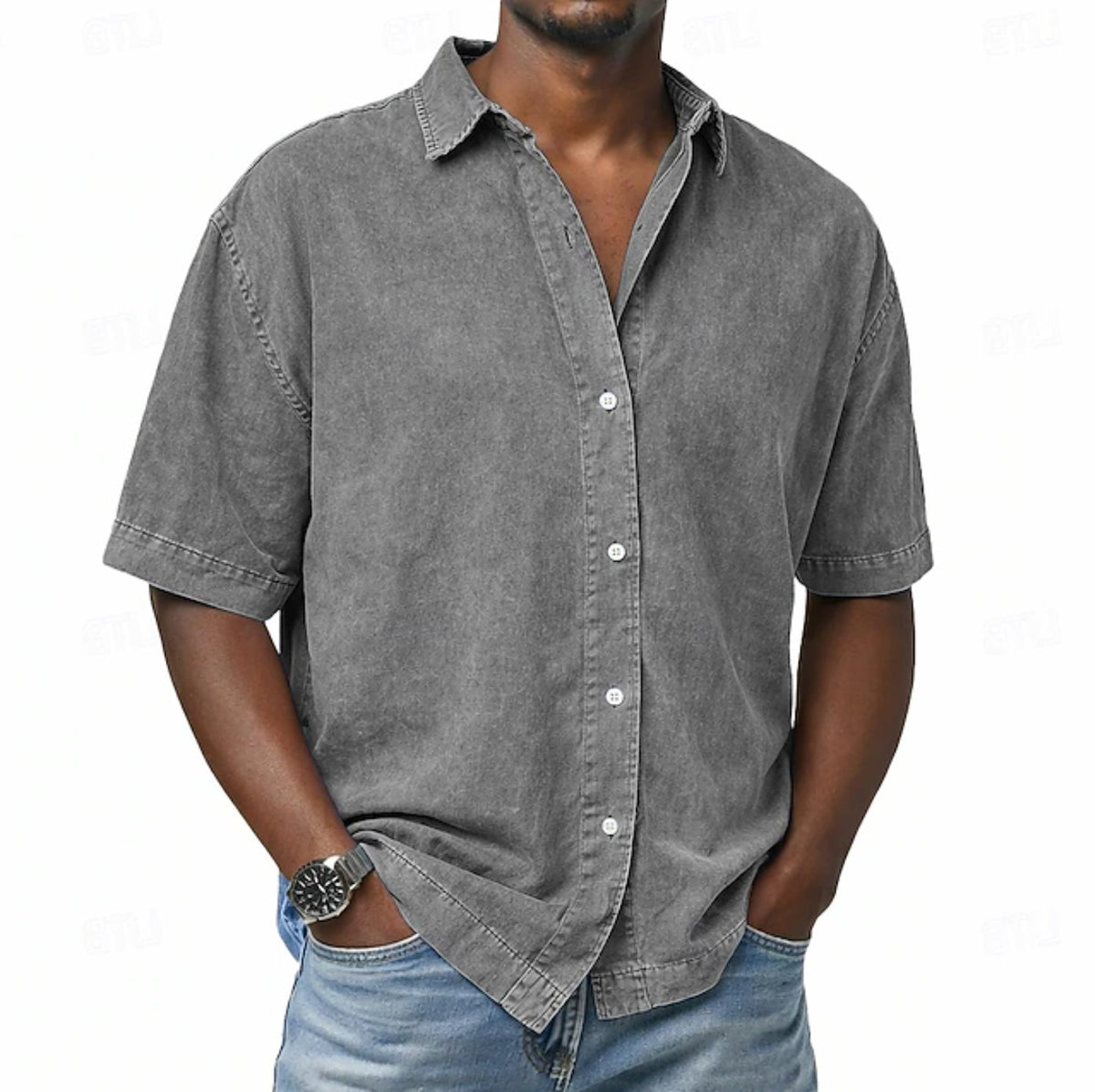 Men's Shirts in Denim, Short Sleeves and Relaxed Fit