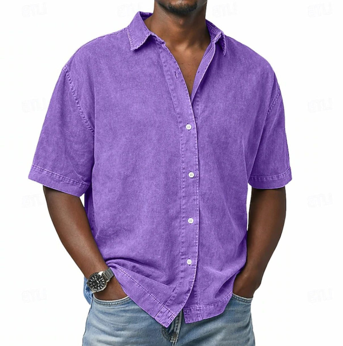 Men's Shirts in Denim, Short Sleeves and Relaxed Fit