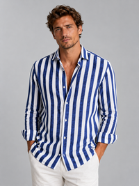 Men's Shirts in Linen Blend, Relaxed Fit with Summer Stripes
