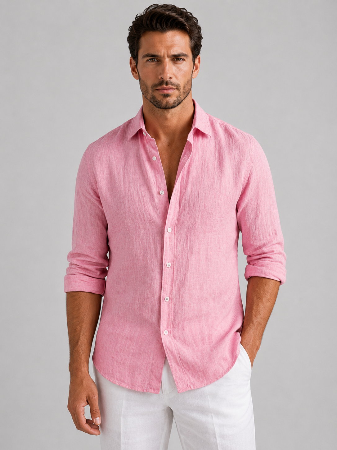 Men's Shirts in Linen-Look Fabric, Relaxed Fit Summer Button-Up