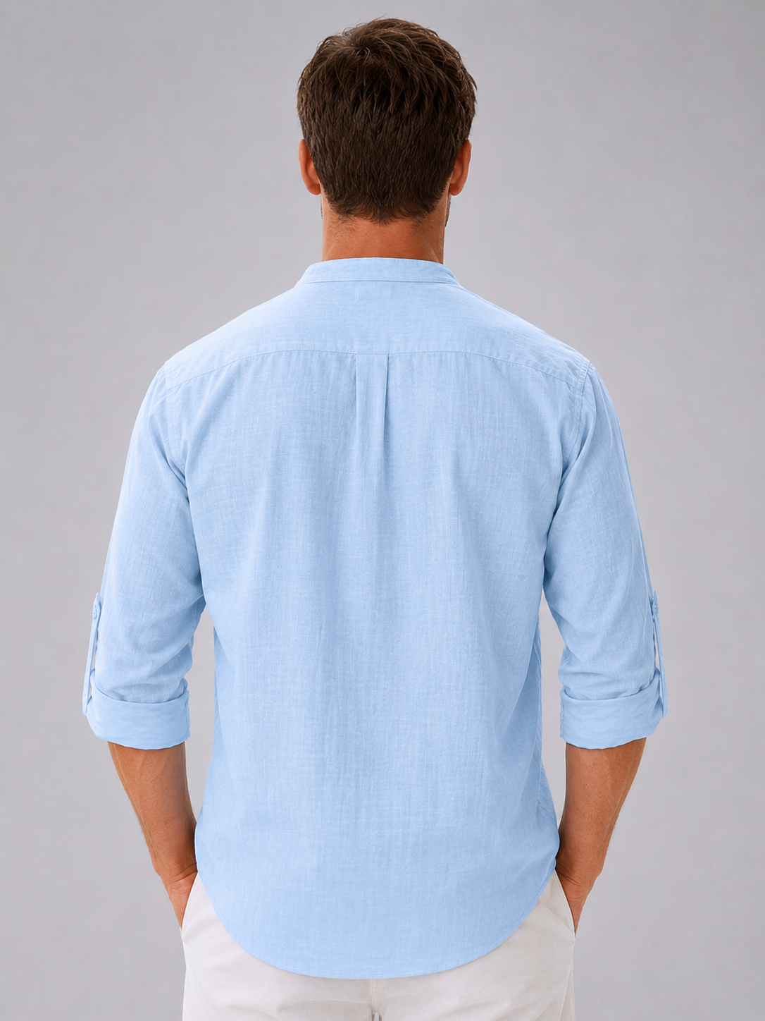 Men's Shirts Linen Blend, Relaxed Summer Fit with Stand Collar