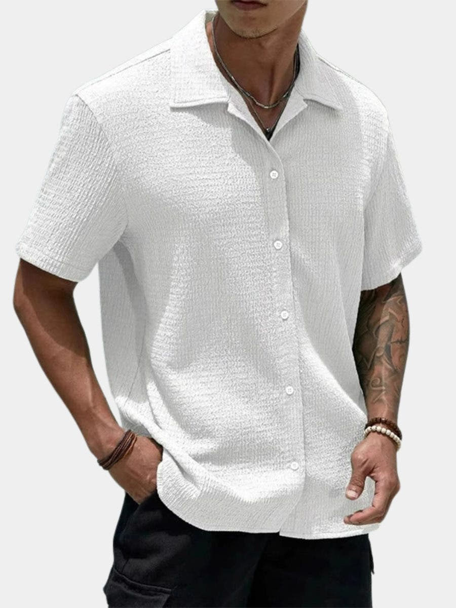 Men's Shirts with Textured Weave, Short Sleeves and Cuban Collar