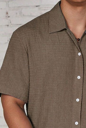 Men's Shirts with Textured Weave, Short Sleeves and Cuban Collar