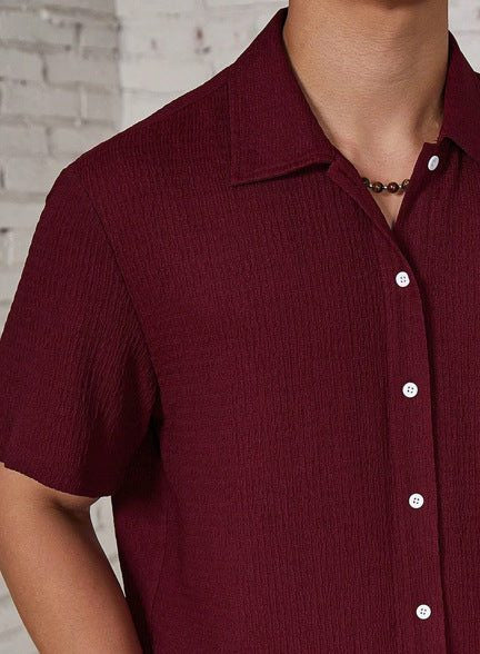 Men's Shirts with Textured Weave, Short Sleeves and Cuban Collar