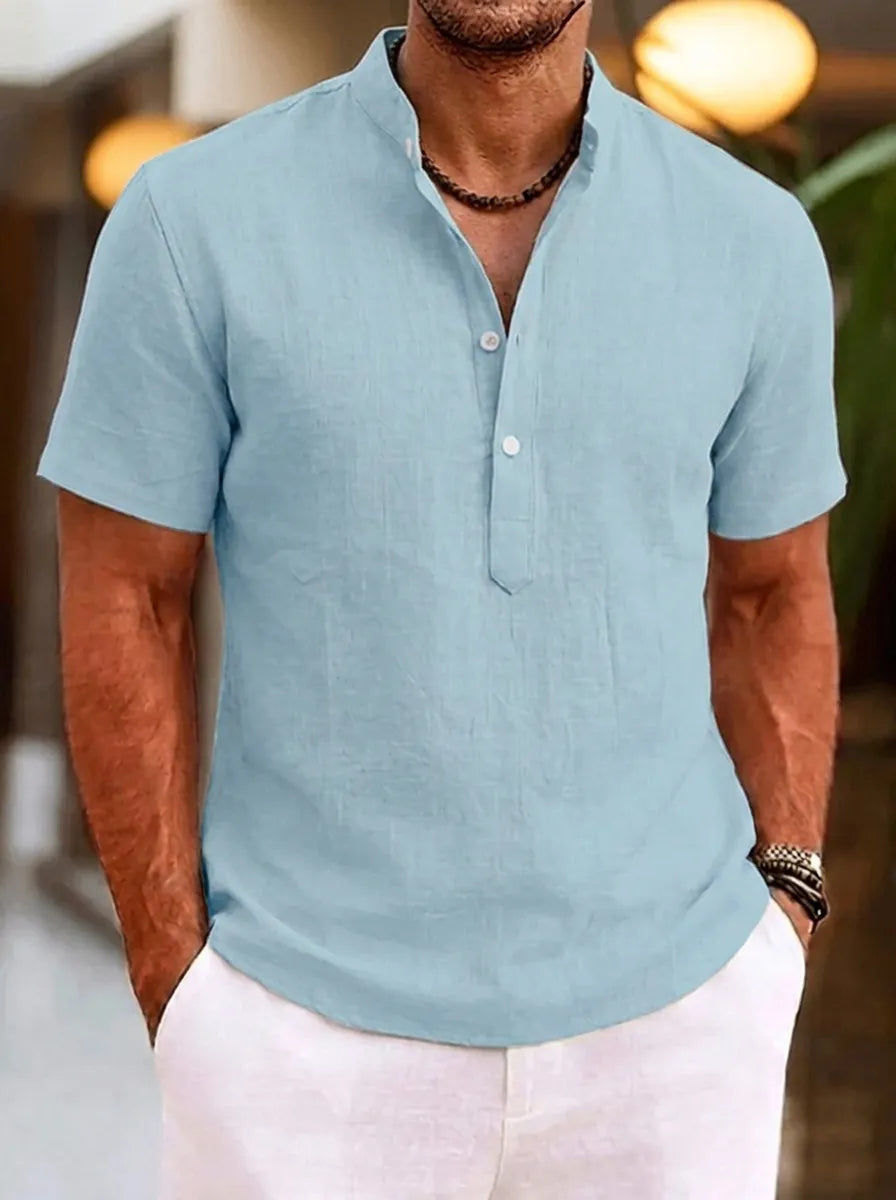 Men's Short Sleeve Shirts Breathable Relaxed Fit with Henley Collar