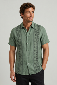 Men's Short Sleeve Shirts, Embroidered Regular Fit Summer Button Up